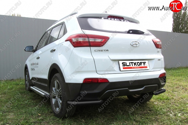 5 999 р. Защита заднего бампера из уголков d57 Slitkoff  Hyundai Creta  GS (2015-2021) дорестайлинг, рестайлинг (Цвет: серебристый)  с доставкой в г. Новочеркасск