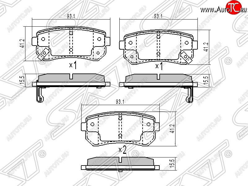 849 р. Колодки тормозные задние SAT  Hyundai Creta (GS), Tucson (TL), KIA Ceed (1 ED), Cerato (2 TD), Rio (2 JB), Sportage (2 JE,KM)  с доставкой в г. Новочеркасск