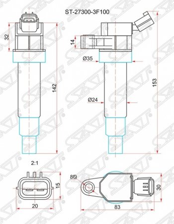 829 р. Катушка зажигания SAT Hyundai Equus (2009-2016)  с доставкой в г. Новочеркасск. Увеличить фотографию 1