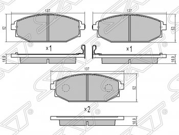 999 р. Колодки тормозные SAT (передние)  Hyundai Galloper (1998-2003), KIA Sorento  BL (2002-2010), Mitsubishi Pajero ( 2 V30/V40 5 дв.,  2 V20,  2 V30/V40) (1991-1999)  с доставкой в г. Новочеркасск. Увеличить фотографию 1