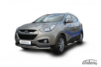 Защита переднего бампера Arbori (нержавейка, 2 трубы d57 и 42 mm) Hyundai IX35 LM дорестайлинг (2009-2013)