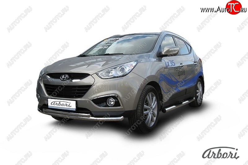 14 489 р. Защита переднего бампера Arbori (нержавейка, 2 трубы d57 и 42 mm) Hyundai IX35 LM дорестайлинг (2009-2013)  с доставкой в г. Новочеркасск