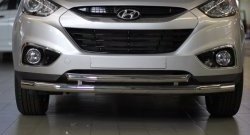 11 899 р. Двойная защита переднего бампера из труб диаметром 63 и 51 мм Petroil Tuning Hyundai IX35 LM дорестайлинг (2009-2013) (Нержавеющая полированная сталь)  с доставкой в г. Новочеркасск. Увеличить фотографию 3