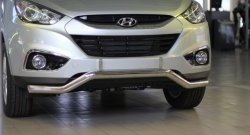 11 849 р. Фигурная защита переднего бампера диаметром 63 мм Petroil Tuning Hyundai IX35 LM дорестайлинг (2009-2013) (Нержавеющая полированная сталь)  с доставкой в г. Новочеркасск. Увеличить фотографию 2