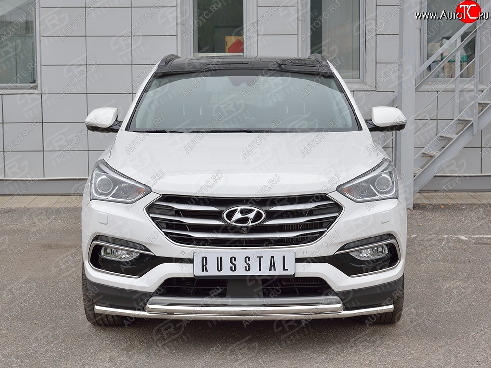 13 999 р. Защита переднего бампера (2 трубыØ42 мм, нержавейка) Russtal Hyundai Santa Fe DM рестайлинг (2015-2019)  с доставкой в г. Новочеркасск