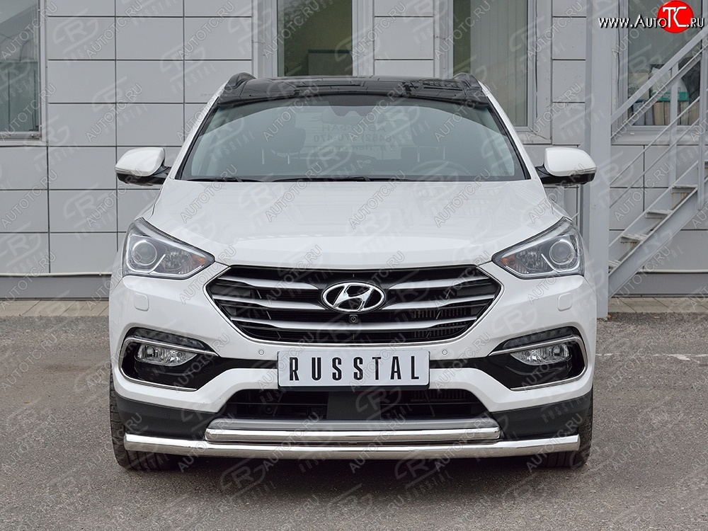 16 699 р. Защита переднего бампера (2 трубыØ63 и 42 мм, нержавейка) Russtal Hyundai Santa Fe DM рестайлинг (2015-2019)  с доставкой в г. Новочеркасск