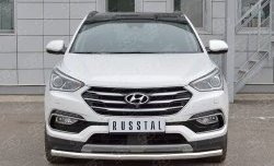 12 499 р. Защита переднего бампера (Ø63 мм, нержавейка, Premium) Russtal Hyundai Santa Fe DM рестайлинг (2015-2019)  с доставкой в г. Новочеркасск. Увеличить фотографию 1