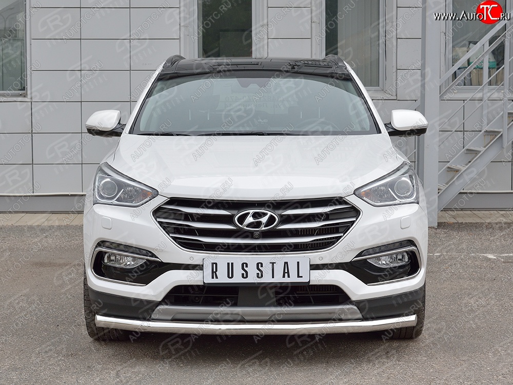 12 499 р. Защита переднего бампера (Ø63 мм, нержавейка, Premium) Russtal Hyundai Santa Fe DM рестайлинг (2015-2019)  с доставкой в г. Новочеркасск