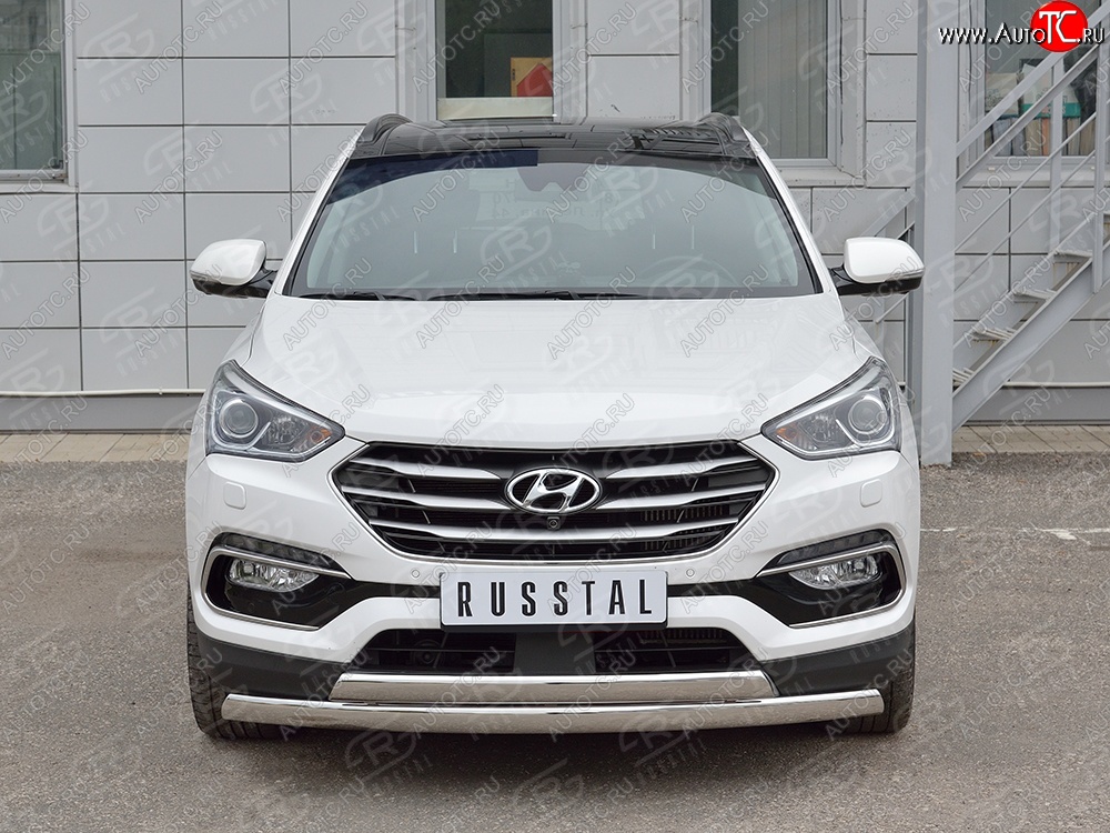 27 999 р. Защита переднего бампера (2 трубыØ75х42 мм, нержавейка, Premium) Russtal  Hyundai Santa Fe  DM (2015-2019) рестайлинг  с доставкой в г. Новочеркасск