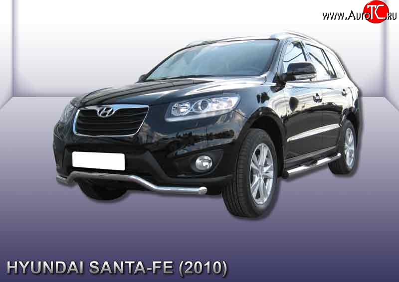 11 649 р. Фигурная защита переднего бампера диаметром 57 мм Slitkoff  Hyundai Santa Fe  CM (2009-2012) рестайлинг (Нержавейка, Полированная)  с доставкой в г. Новочеркасск