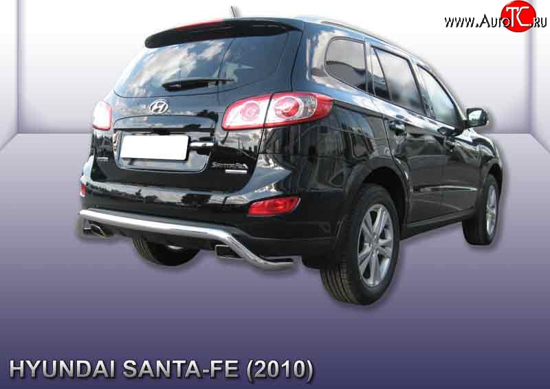 11 249 р. Фигурная защита заднего бампера диаметром 57 мм Slitkoff  Hyundai Santa Fe  CM (2009-2012) рестайлинг (Нержавейка, Полированная)  с доставкой в г. Новочеркасск