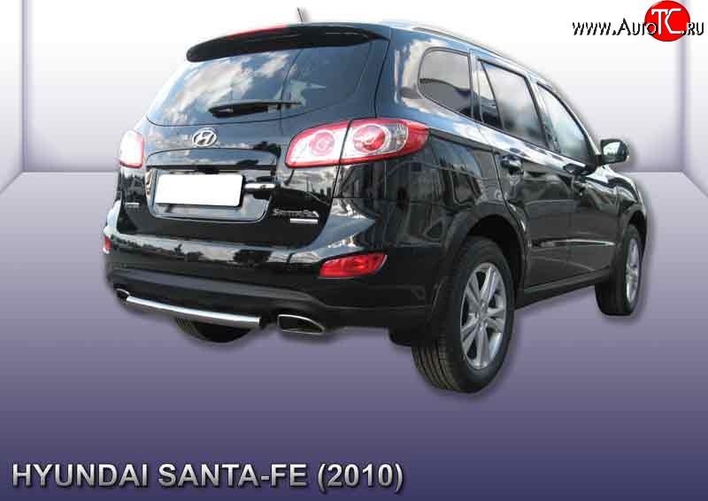 5 949 р. Защита заднего бампера из короткой трубы диаметром 57 мм Slitkoff  Hyundai Santa Fe  CM (2009-2012) рестайлинг (Нержавейка, Полированная)  с доставкой в г. Новочеркасск