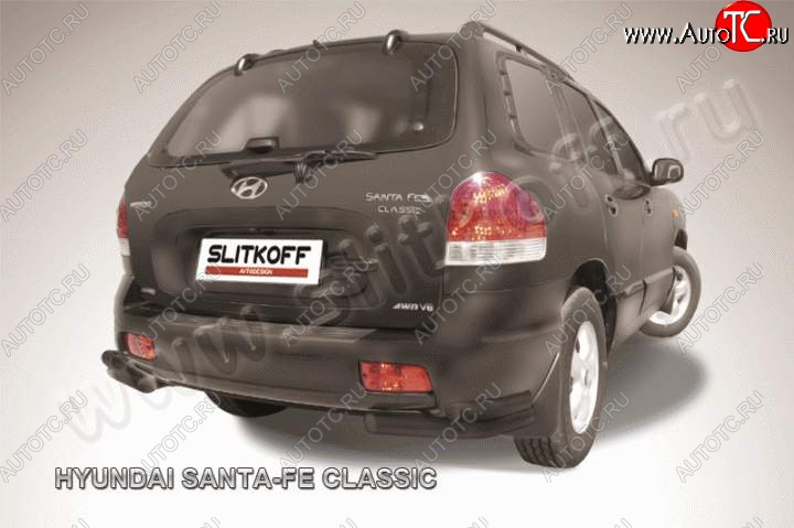 5 999 р. Защита заднего бампера из уголков d57+d42 Slitkoff (двойные)  Hyundai Santa Fe  SM (2000-2012) (Цвет: серебристый)  с доставкой в г. Новочеркасск