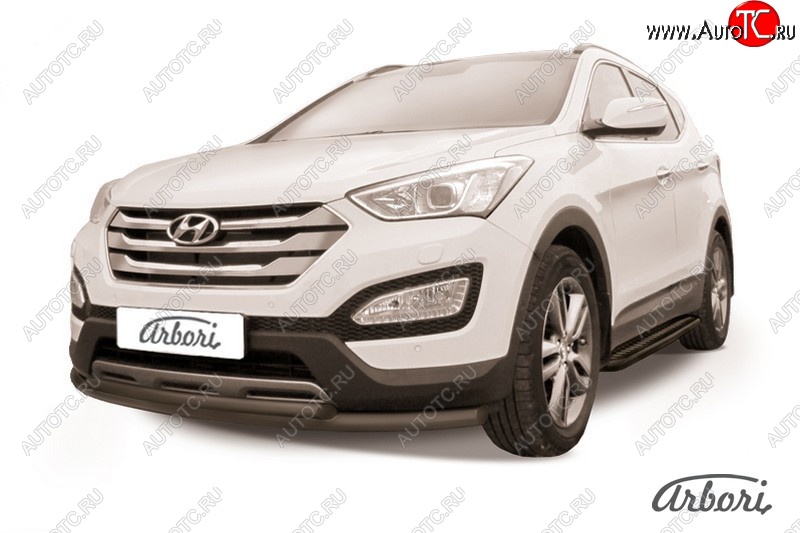 6 929 р. Защита переднего бампера Arbori (черная, 2 трубы d57 и 42 mm) Hyundai Santa Fe DM дорестайлинг (2012-2016)  с доставкой в г. Новочеркасск