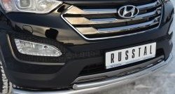 15 999 р. Защита переднего бампера (2 трубыØ76 и 42 мм, нержавейка) SLITKOFF  Hyundai Santa Fe  DM (2012-2016) дорестайлинг  с доставкой в г. Новочеркасск. Увеличить фотографию 2