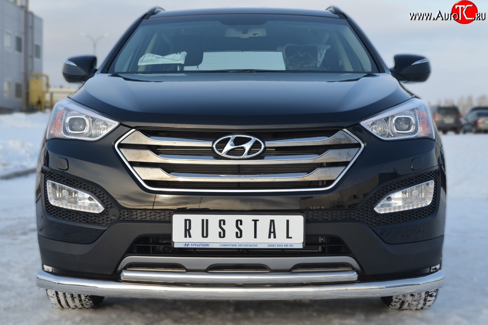 15 999 р. Защита переднего бампера (2 трубыØ76 и 42 мм, нержавейка) SLITKOFF  Hyundai Santa Fe  DM (2012-2016) дорестайлинг  с доставкой в г. Новочеркасск