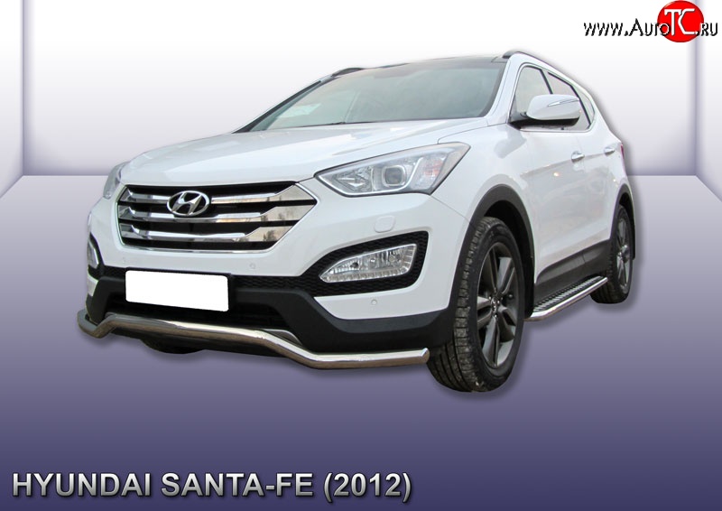 13 449 р. Фигурная защита переднего бампера диаметром 57 мм Slitkoff  Hyundai Santa Fe  DM (2012-2016) дорестайлинг (Нержавейка, Полированная)  с доставкой в г. Новочеркасск