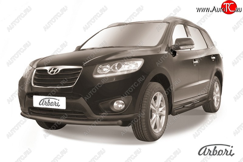 6 389 р. Защита переднего бампера Arbori (черная, 1 труба d57 mm).  Hyundai Santa Fe  CM (2009-2012) рестайлинг  с доставкой в г. Новочеркасск