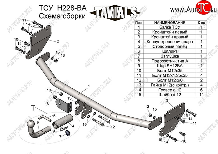 8 449 р. Фаркоп TAVIALS Hyundai Solaris HCR седан рестайлинг (2020-2022) (Без электропакета)  с доставкой в г. Новочеркасск