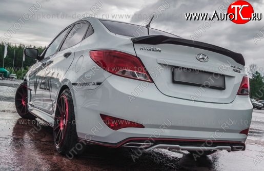 8 999 р. Накладка на задний бампер TopKontur Design Hyundai Solaris RBr седан дорестайлинг (2010-2014) (Неокрашенная)  с доставкой в г. Новочеркасск