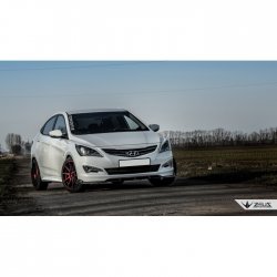 4 499 р. Накладка на передний бампер TopKontur Design Hyundai Solaris RBr седан рестайлинг (2014-2017) (Глянец под окраску, Неокрашенная)  с доставкой в г. Новочеркасск. Увеличить фотографию 3