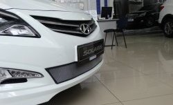 1 539 р. Сетка на бампер Russtal (хром) Hyundai Solaris RBr седан рестайлинг (2014-2017)  с доставкой в г. Новочеркасск. Увеличить фотографию 3