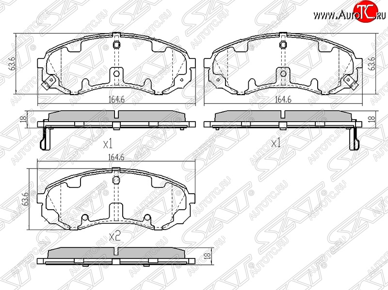 1 499 р. Колодки тормозные SAT (передние)  Hyundai Starex/Grand Starex/H1  TQ (2007-2018), Hyundai Starex/H1  A1 (1997-2004), KIA Carnival  VQ (2005-2014)  с доставкой в г. Новочеркасск