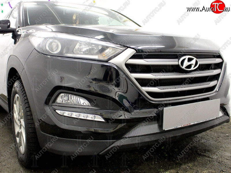 1 539 р. Защитная сетка на бампер Russtal (хром) Hyundai Tucson TL дорестайлинг (2015-2018)  с доставкой в г. Новочеркасск