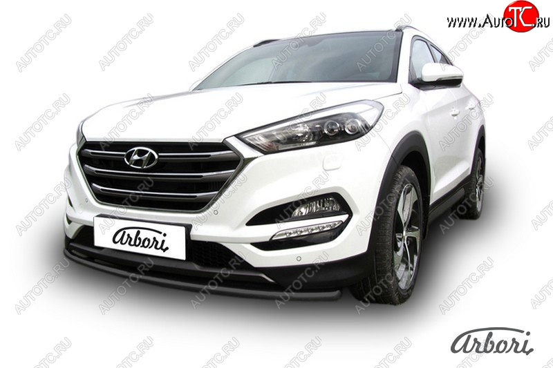 8 819 р. Защита переднего бампера Arbori (черная, 1 труба d42 mm). Hyundai Tucson TL дорестайлинг (2015-2018)  с доставкой в г. Новочеркасск