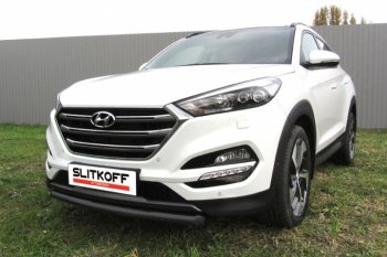 9 999 р. Защита переднего бампера из трубы d57 Slitkoff Hyundai Tucson TL дорестайлинг (2015-2018) (Цвет: серебристый)  с доставкой в г. Новочеркасск. Увеличить фотографию 1