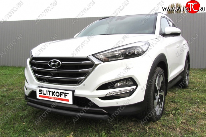 9 999 р. Защита переднего бампера из трубы d57 Slitkoff Hyundai Tucson TL дорестайлинг (2015-2018) (Цвет: серебристый)  с доставкой в г. Новочеркасск