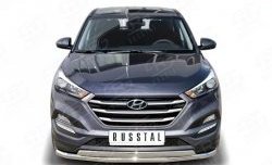 Защита переднего бампера (2 трубы Ø63 и 75х42 мм, нержавейка) SLITKOFF Hyundai Tucson TL дорестайлинг (2015-2018)