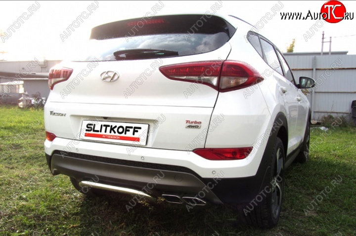 10 199 р. Защита заднего бампера диаметром 42 мм с изгибом Slitkoff  Hyundai Tucson  TL (2015-2018) дорестайлинг (Нержавейка, Полированная)  с доставкой в г. Новочеркасск