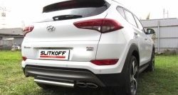 6 949 р. Защита заднего бампера из короткой трубы диаметром 57 мм Slitkoff  Hyundai Tucson  TL (2015-2018) дорестайлинг (Нержавейка, Полированная)  с доставкой в г. Новочеркасск. Увеличить фотографию 1