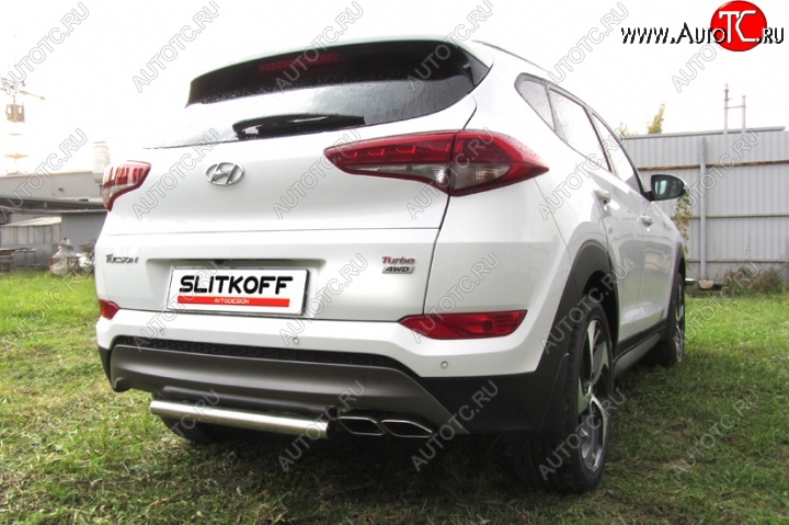 6 949 р. Защита заднего бампера из короткой трубы диаметром 57 мм Slitkoff  Hyundai Tucson  TL (2015-2018) дорестайлинг (Нержавейка, Полированная)  с доставкой в г. Новочеркасск