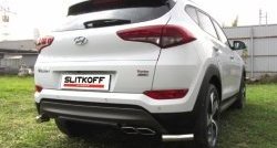 Защита заднего бампера из двух боковых уголков диаметром 57 мм Slitkoff Hyundai (Хюндаи) Tucson (Туссон)  TL (2015-2018) TL дорестайлинг