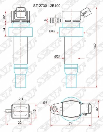 779 р. Катушка зажигания SAT  Hyundai Veloster  FS (2011-2018), KIA Sportage  3 SL (2010-2016)  с доставкой в г. Новочеркасск. Увеличить фотографию 1