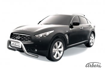 35 999 р. Защита переднего бампера Arbori (низкая - mini, нержавейка, 1 труба d76 mm). INFINITI FX35 S51 дорестайлинг (2008-2011)  с доставкой в г. Новочеркасск. Увеличить фотографию 1