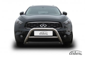 35 999 р. Защита переднего бампера Arbori (низкая - mini, нержавейка, 1 труба d76 mm). INFINITI FX35 S51 дорестайлинг (2008-2011)  с доставкой в г. Новочеркасск