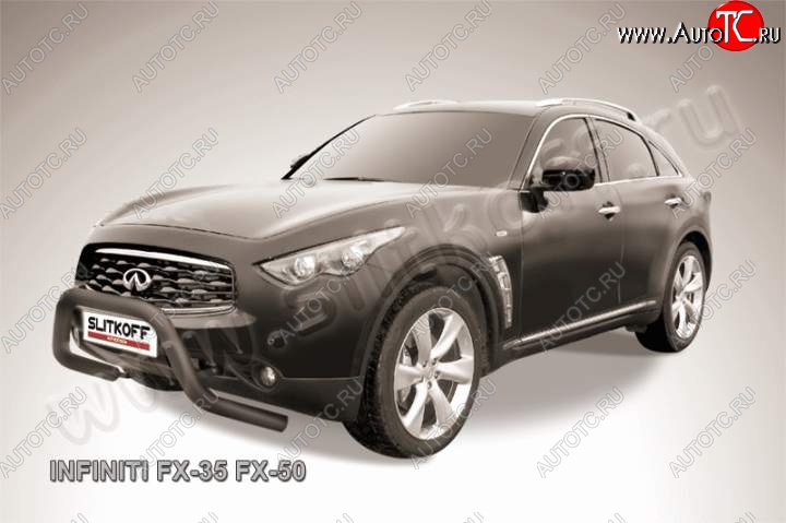 22 649 р. Кенгурятник d76 Slitkoff (низкий, широкий) INFINITI FX35 S51 дорестайлинг (2008-2011) (Цвет: серебристый)  с доставкой в г. Новочеркасск