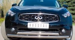 27 649 р. Защита переднего бампера (2 трубыØ75х42 мм, нержавейка) Russtal INFINITI FX37 S51 рестайлинг (2011-2013)  с доставкой в г. Новочеркасск. Увеличить фотографию 2