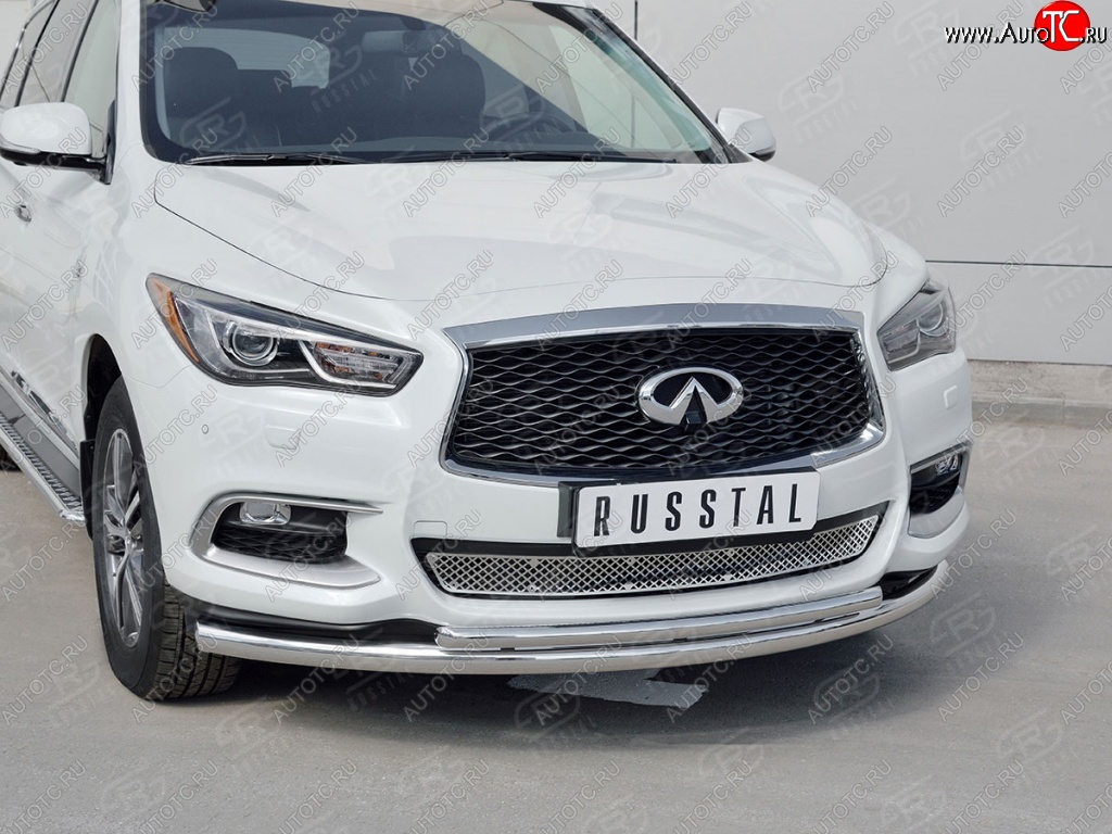 17 999 р. Защита переднего бампера (2 трубыØ63 и 42 мм, нержавейка) SLITKOFF INFINITI QX60 L50 рестайлинг (2016-2021)  с доставкой в г. Новочеркасск