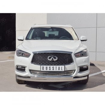 27 999 р. Защита переднего бампера (2 трубыØ75х42 мм, нержавейка) Russtal INFINITI QX60 L50 рестайлинг (2016-2021)  с доставкой в г. Новочеркасск. Увеличить фотографию 2