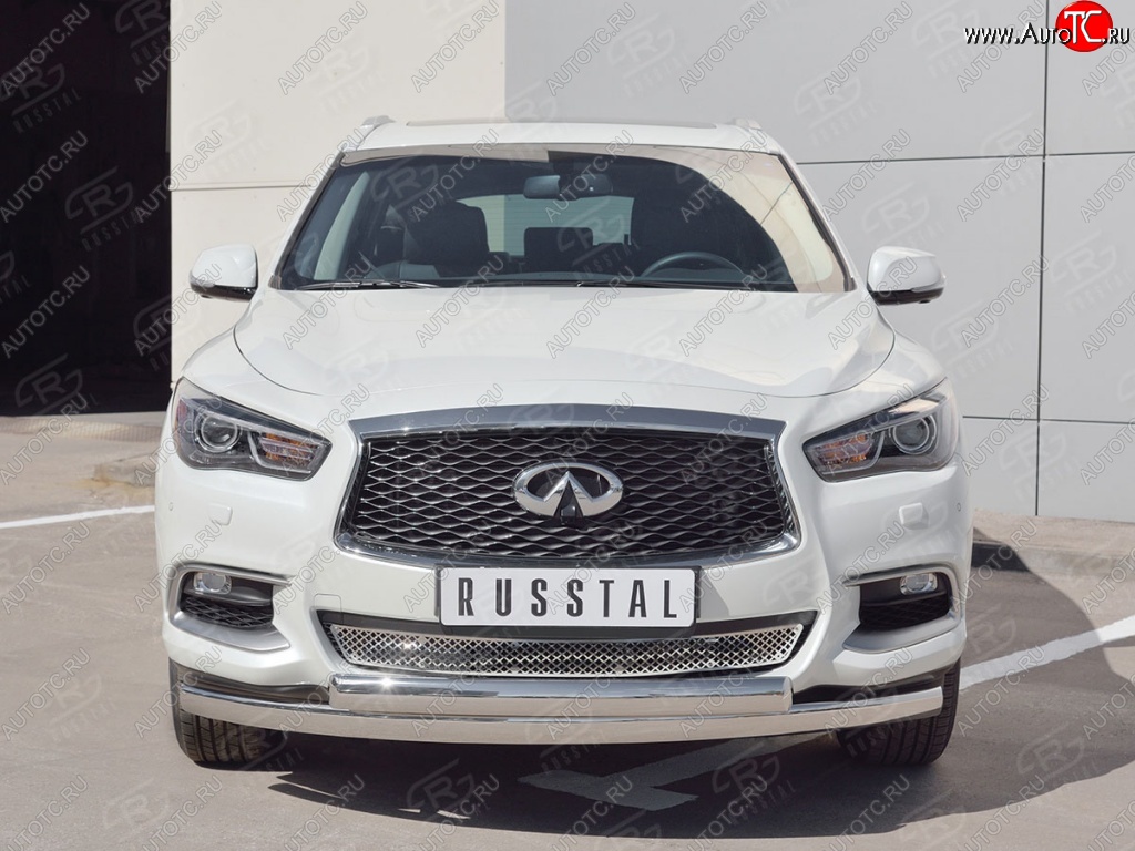 27 999 р. Защита переднего бампера (2 трубыØ75х42 мм, нержавейка) Russtal INFINITI QX60 L50 рестайлинг (2016-2021)  с доставкой в г. Новочеркасск