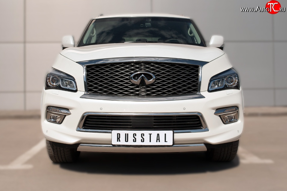 20 999 р. Защита переднего бампера (Ø75х42 мм, нержавейка) Russtal INFINITI QX80 Z62 1-ый рестайлинг (2014-2018)  с доставкой в г. Новочеркасск