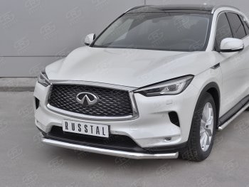 18 999 р. Защита переднего бампера SLITKOFF (Ø63 мм волна, нержавейка)  INFINITI Qx50  J55 (2017-2022)  с доставкой в г. Новочеркасск. Увеличить фотографию 2