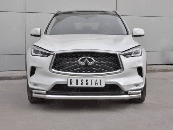 Защита переднего бампера (2 трубы Ø63 и 42 мм, нержавейка) Russtal INFINITI (Инфинити) Qx50 (КуХ50)  J55 (2017-2022) J55