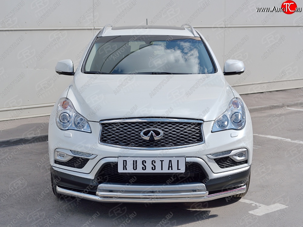 9 999 р. Защита переднего бампера (2 трубыØ63 и 42 мм, нержавейка) Russtal INFINITI Qx50 J50 дорестайлинг (2013-2016)  с доставкой в г. Новочеркасск