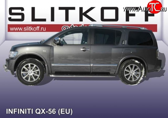 14 949 р. Защита порогов из круглой трубы диаметром 42 мм Slitkoff INFINITI QX56 JA60 дорестайлинг (2004-2007) (Нержавейка, Полированная)  с доставкой в г. Новочеркасск