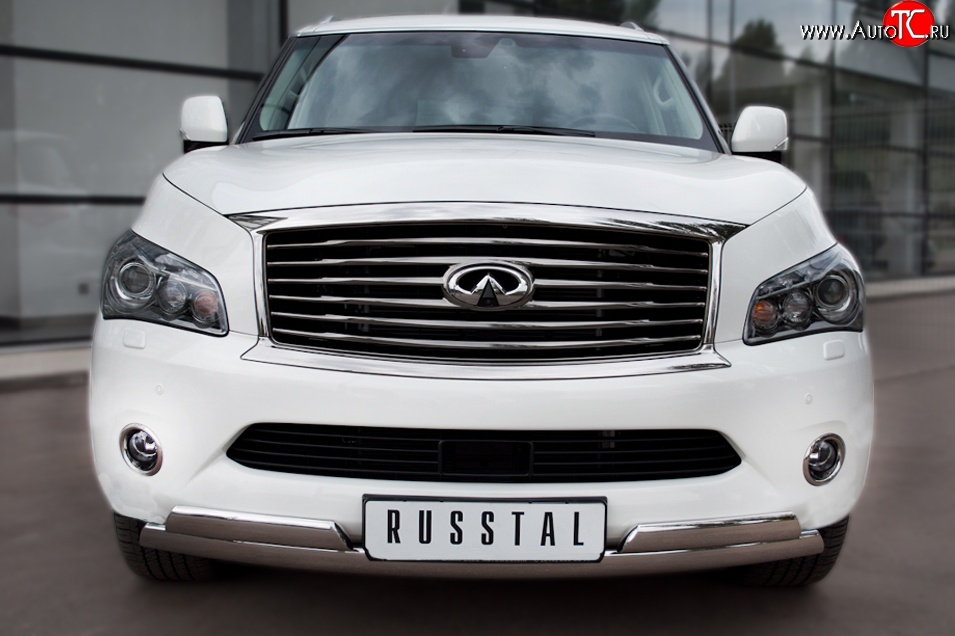 26 399 р. Защита переднего бампера (2 трубыØ76х42 мм, нержавейка) Russtal INFINITI QX56 Z62 (2010-2013)  с доставкой в г. Новочеркасск